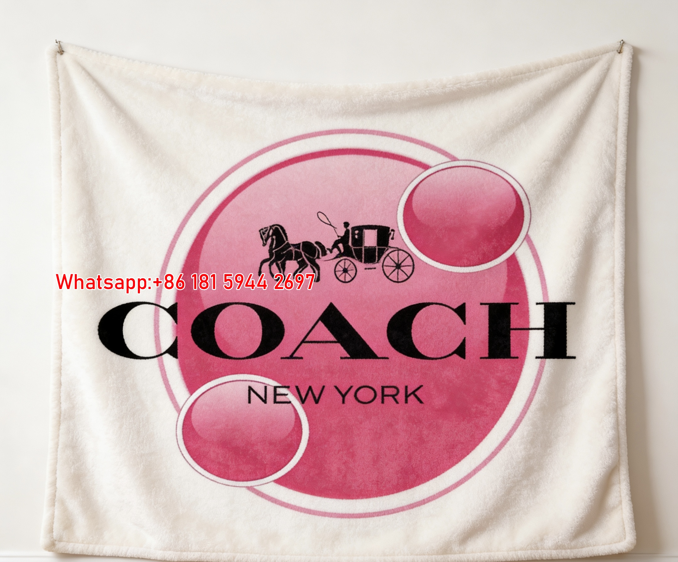 Coach Pink Signature Horse And Carriage Flannel Throw Blanket C331